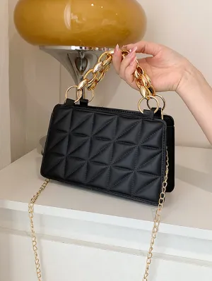 Minimalist Quilted Square Bag - Black