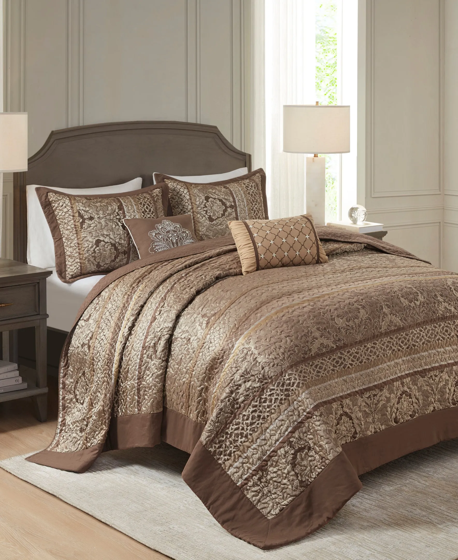 Mirage 5 Piece Reversible Jacquard Bedspread Set