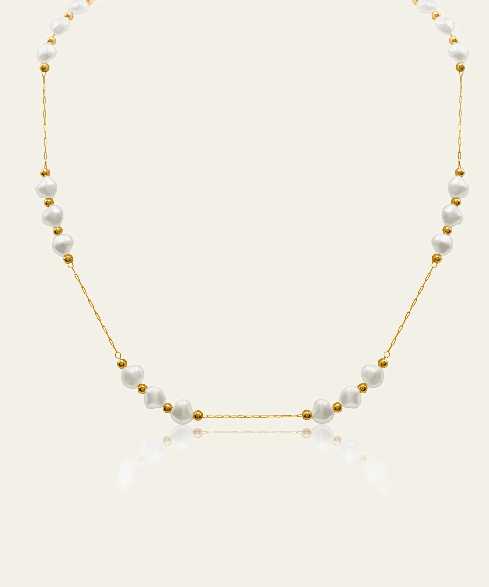 Mireille Gold Pearl Station Necklace