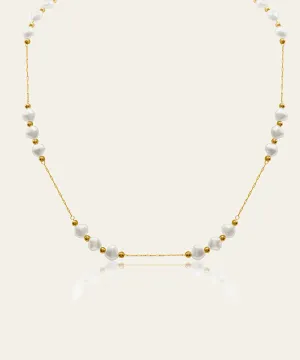 Mireille Gold Pearl Station Necklace