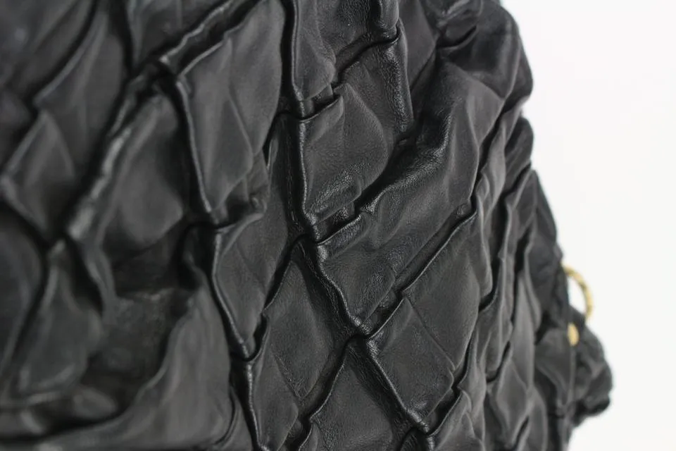 Miu Miu Black Leather Quilted Ruffle Hobo Bag 44miu722