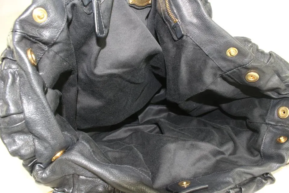 Miu Miu Black Leather Quilted Ruffle Hobo Bag 44miu722