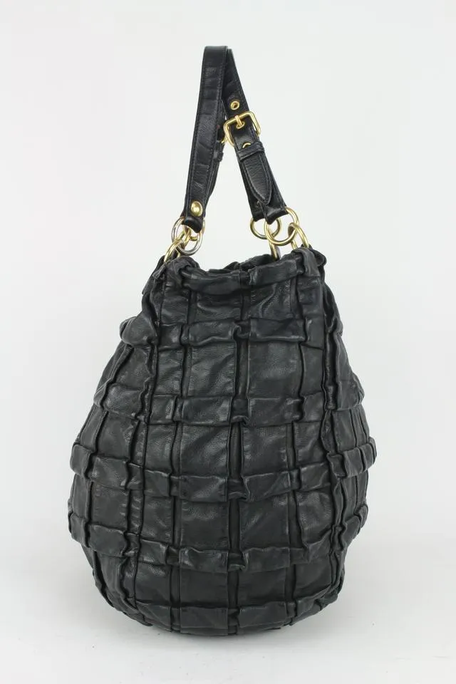 Miu Miu Black Leather Quilted Ruffle Hobo Bag 44miu722