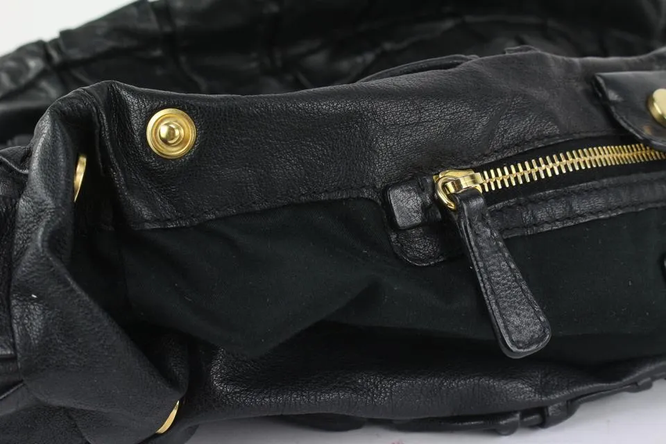 Miu Miu Black Leather Quilted Ruffle Hobo Bag 44miu722