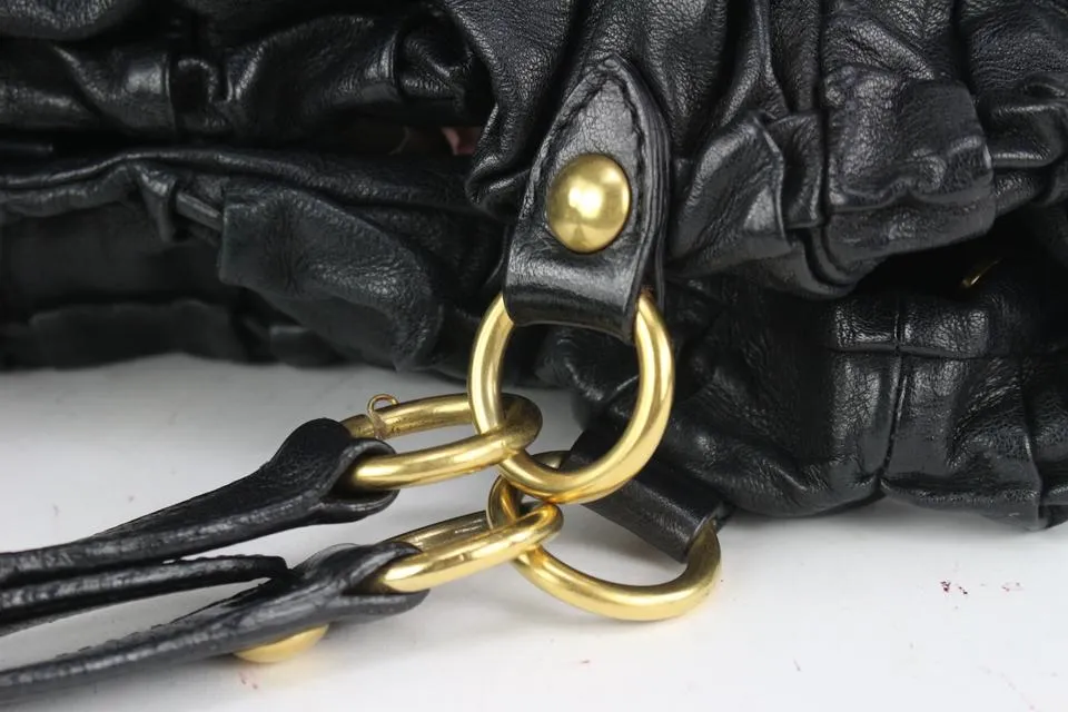 Miu Miu Black Leather Quilted Ruffle Hobo Bag 44miu722