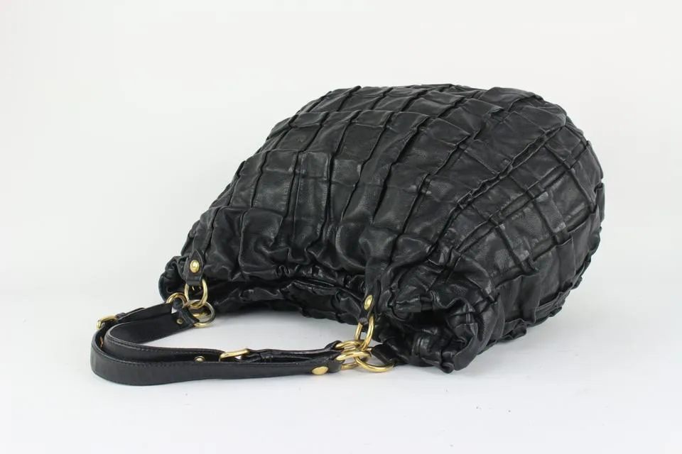 Miu Miu Black Leather Quilted Ruffle Hobo Bag 44miu722