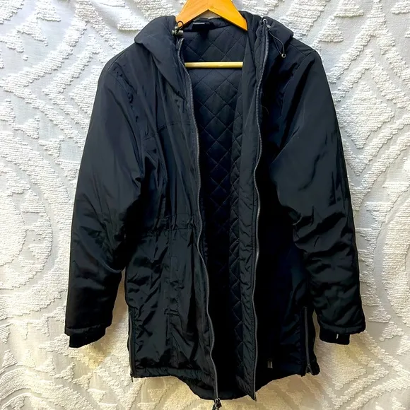 Mondetta Mid Length Commuter Hooded Jacket with Quilted Lining Black