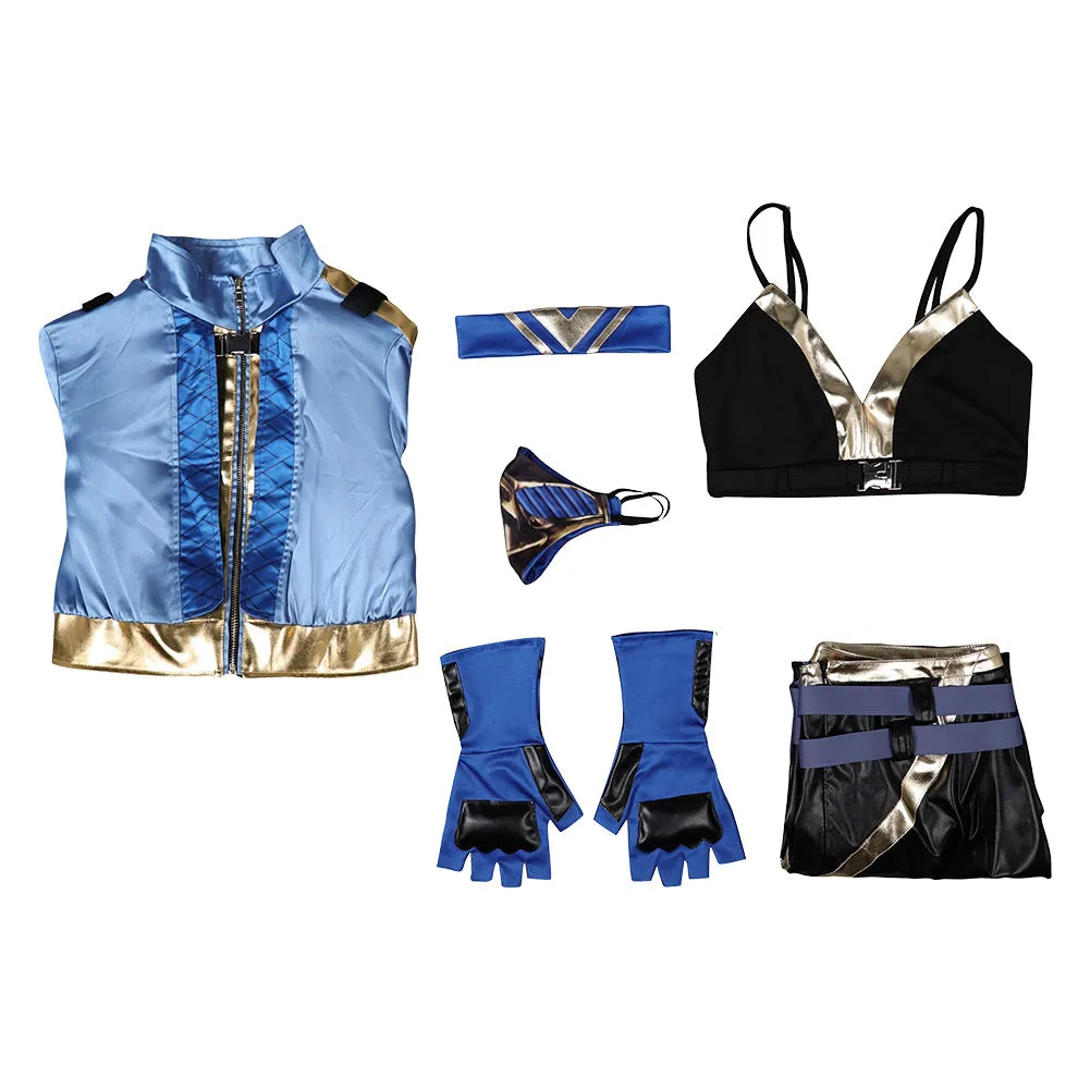 Mortal Kombat Kitana New Blue Outfit Cosplay Costume Halloween Carnival Suit