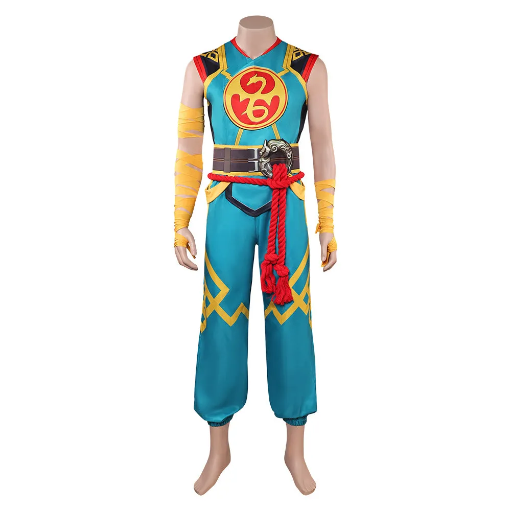 Mv Rivals Iron Fist Cosplay Linlie Costume Man Blue Yellow Outfits Halloween Carnival Suit