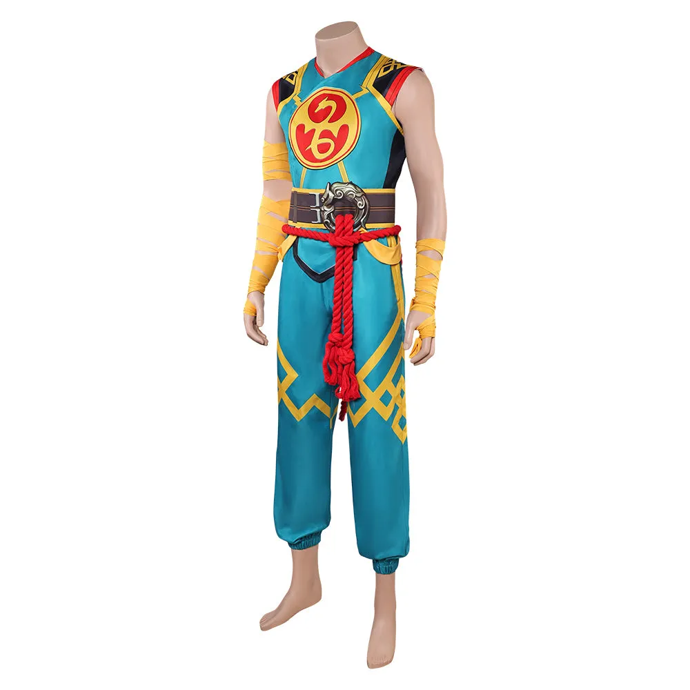 Mv Rivals Iron Fist Cosplay Linlie Costume Man Blue Yellow Outfits Halloween Carnival Suit