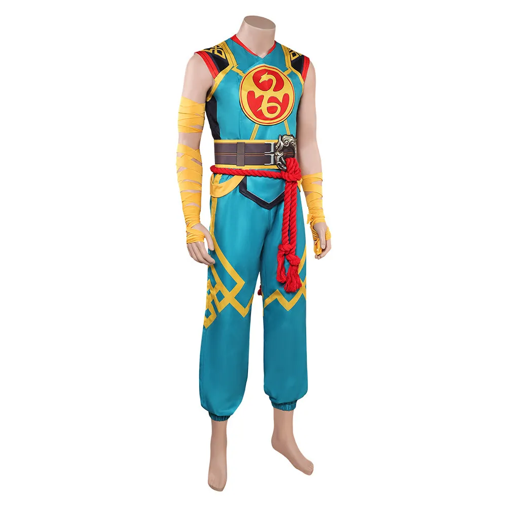 Mv Rivals Iron Fist Cosplay Linlie Costume Man Blue Yellow Outfits Halloween Carnival Suit