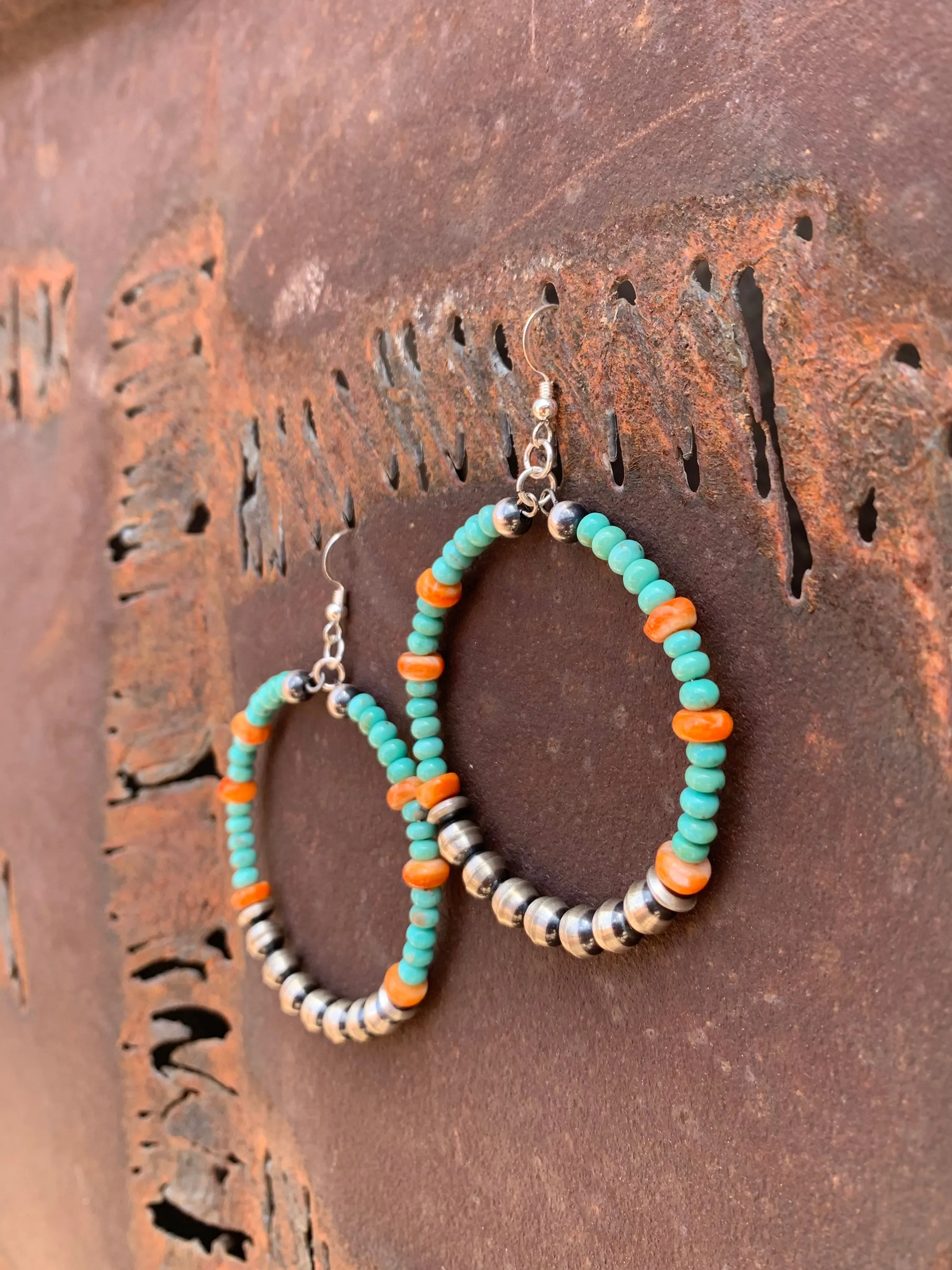 Navajo Pearl, Turquoise & Spiny earrings