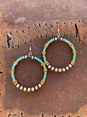 Navajo Pearl, Turquoise & Spiny earrings