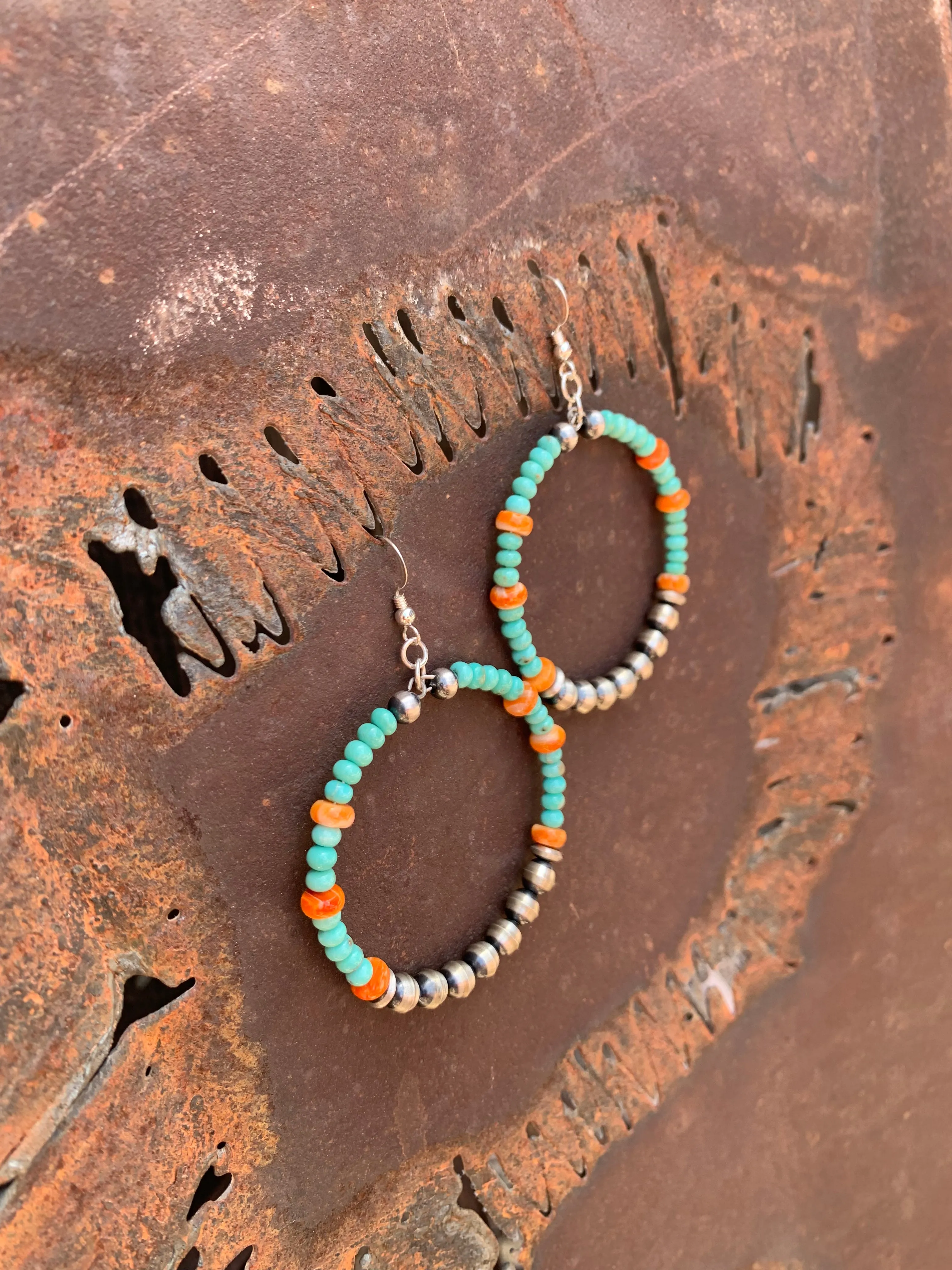 Navajo Pearl, Turquoise & Spiny earrings