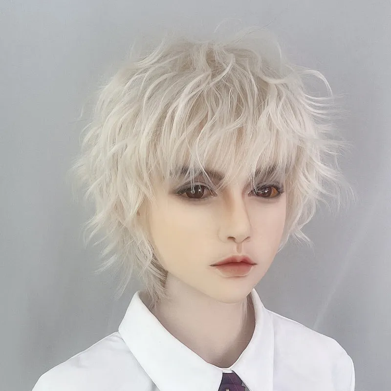 Net Celebrity Handsome Trendy Cool Platinum Short Curly Wig UB3507