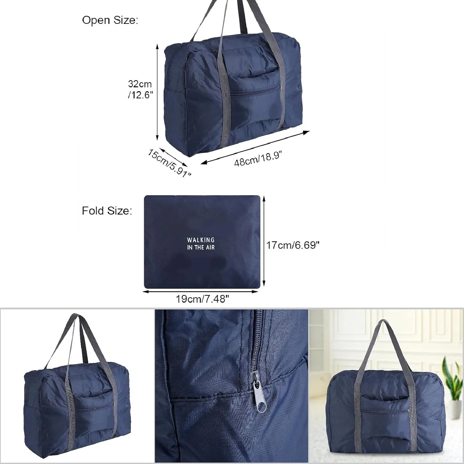 New 15L Large Capacity Foldable Travel Duffel Bag for Airlines Carry on Bag for Women and Girls Lightweight Large Capacity Sports Weekend Trip Deep Blue