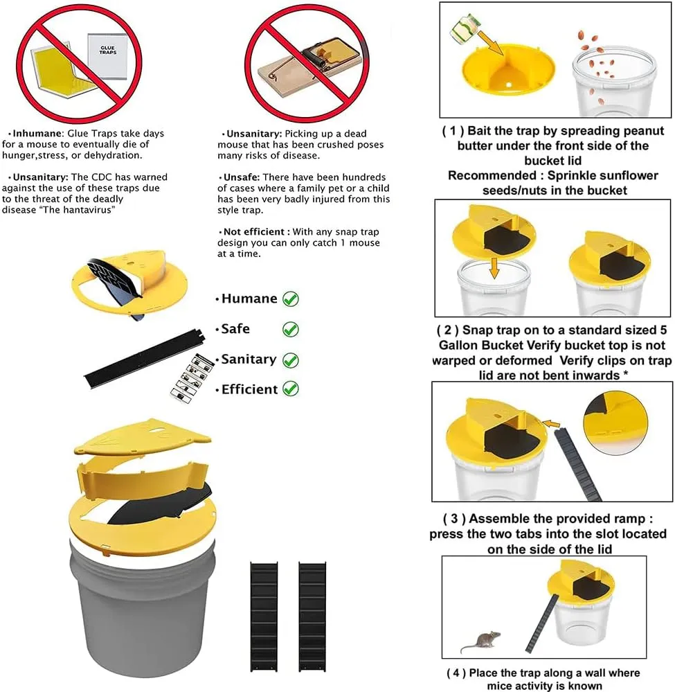 New Auto Rolling Reset Mouse Trap, Safe Rolling Bucket Lid Rat Trap, Humane Rolling Reset Rat Trap Safe for Children and Pets, Live Catch and Release Bucket Mouse Trap for Home（AXLS-Yellow)