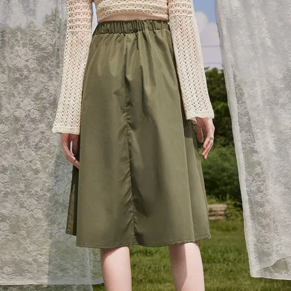 New Floral Embroidery Dual Pocket Skirt Green