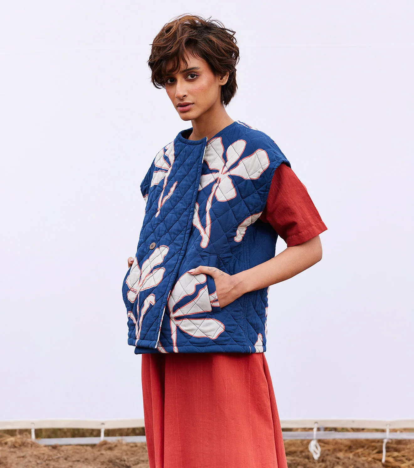 New Season Spring Summer 2025-Vest Jacket-Cotton Mul Aster vest Blue-KW899-Fashion Edit Diana by Khara Kapas