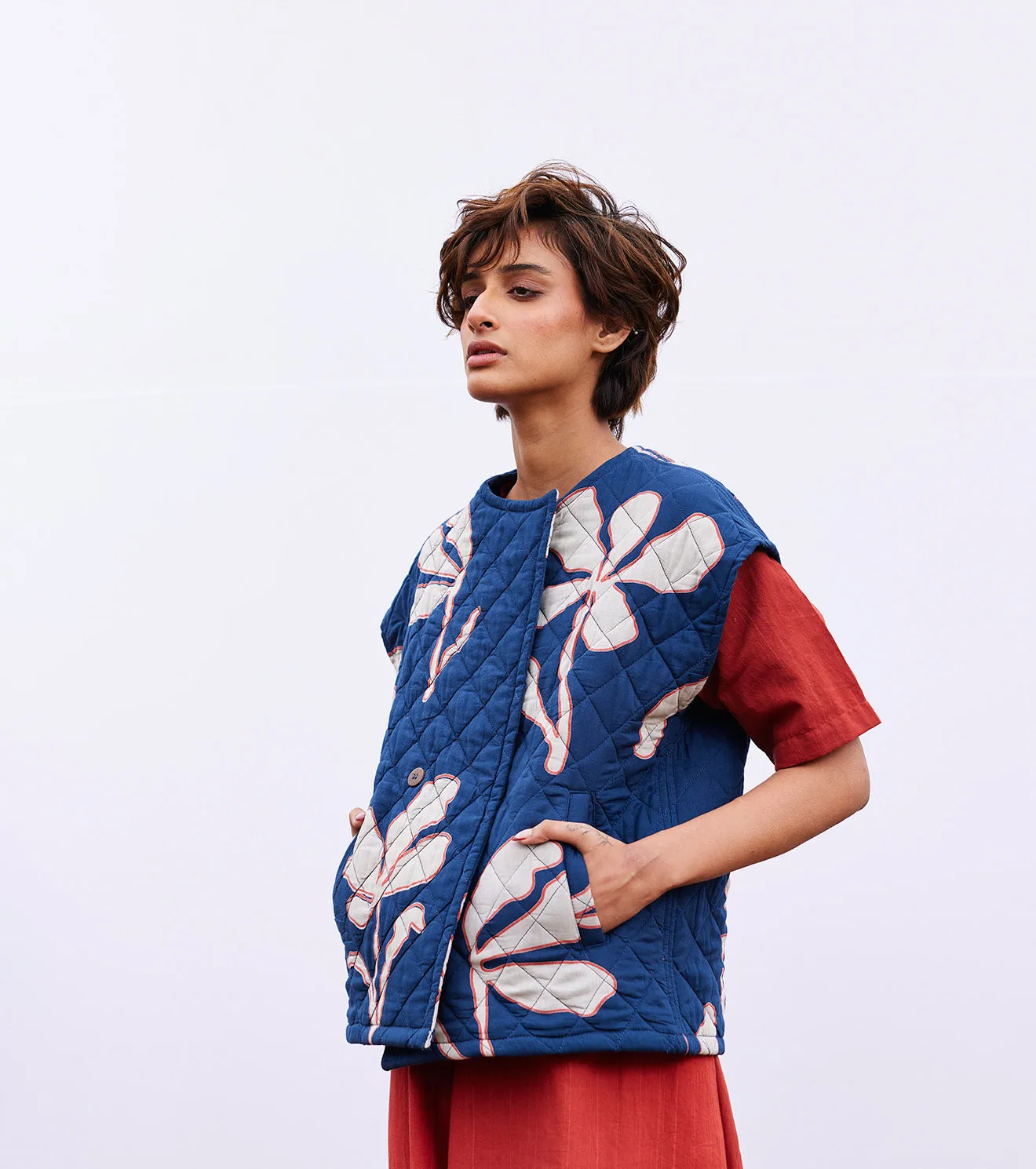 New Season Spring Summer 2025-Vest Jacket-Cotton Mul Aster vest Blue-KW899-Fashion Edit Diana by Khara Kapas
