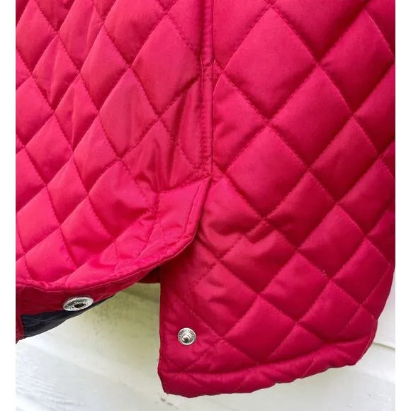 NEW Tommy Hilfiger Coat Womens S Red Quilted Hooded Parka Navy Shearling