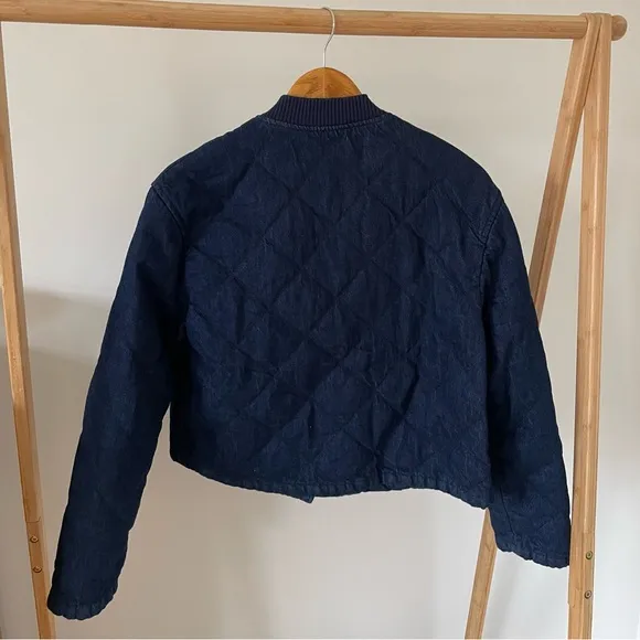NWT Zara Quilted Denim Bomber Jacket in Dark Wash - S