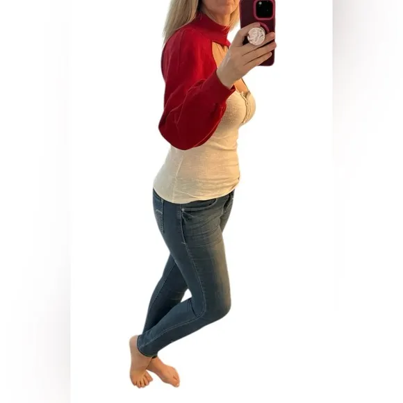 NWT-Zara Red Sweatshirt Shrug Mock Neck - Size M -