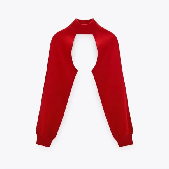 NWT-Zara Red Sweatshirt Shrug Mock Neck - Size M -