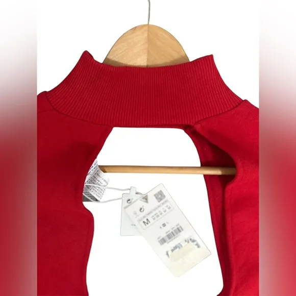 NWT-Zara Red Sweatshirt Shrug Mock Neck - Size M -