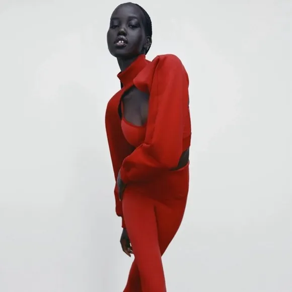 NWT-Zara Red Sweatshirt Shrug Mock Neck - Size M -