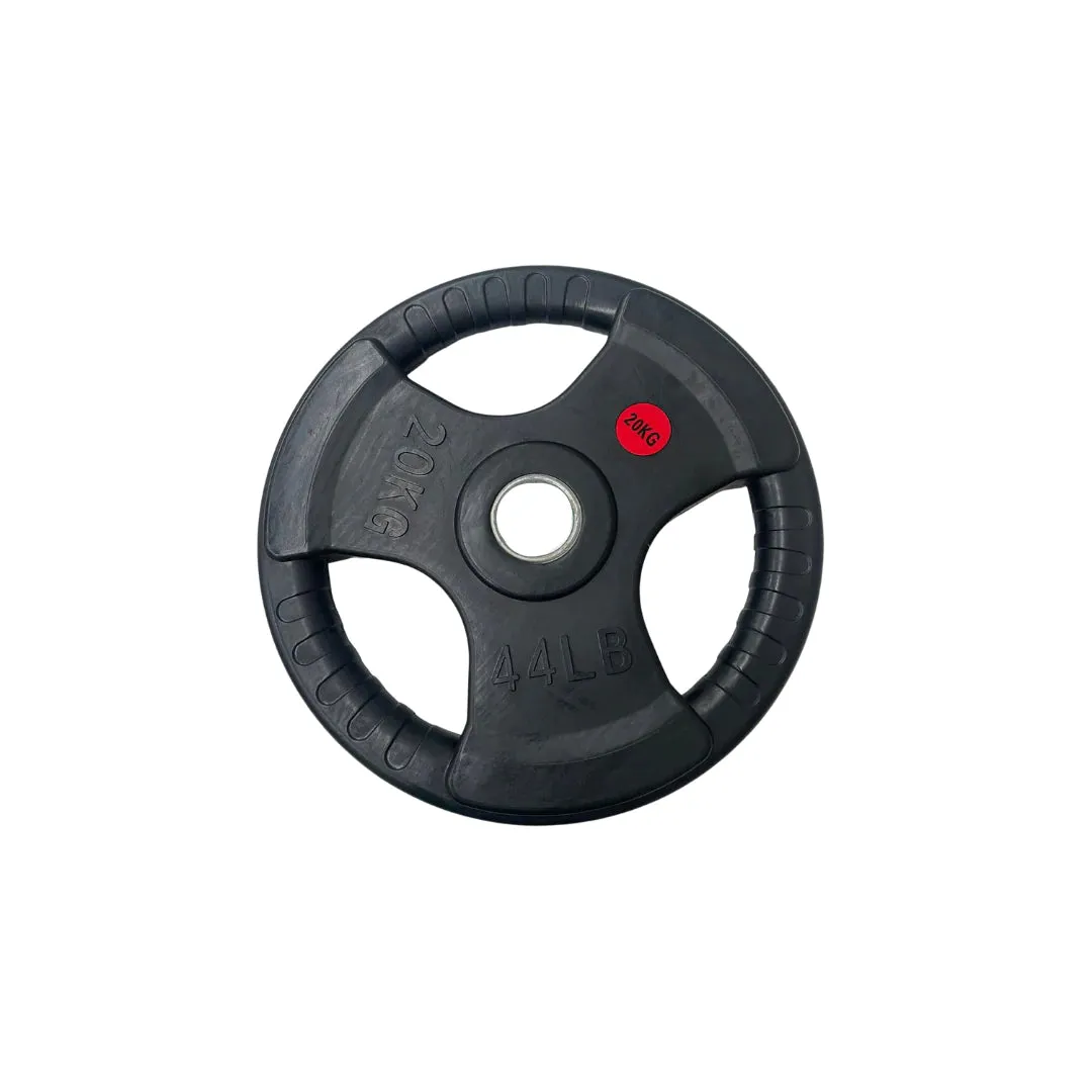 Olympic Rubber Coated Tri Grip Plate & Barbell Package | 100kg