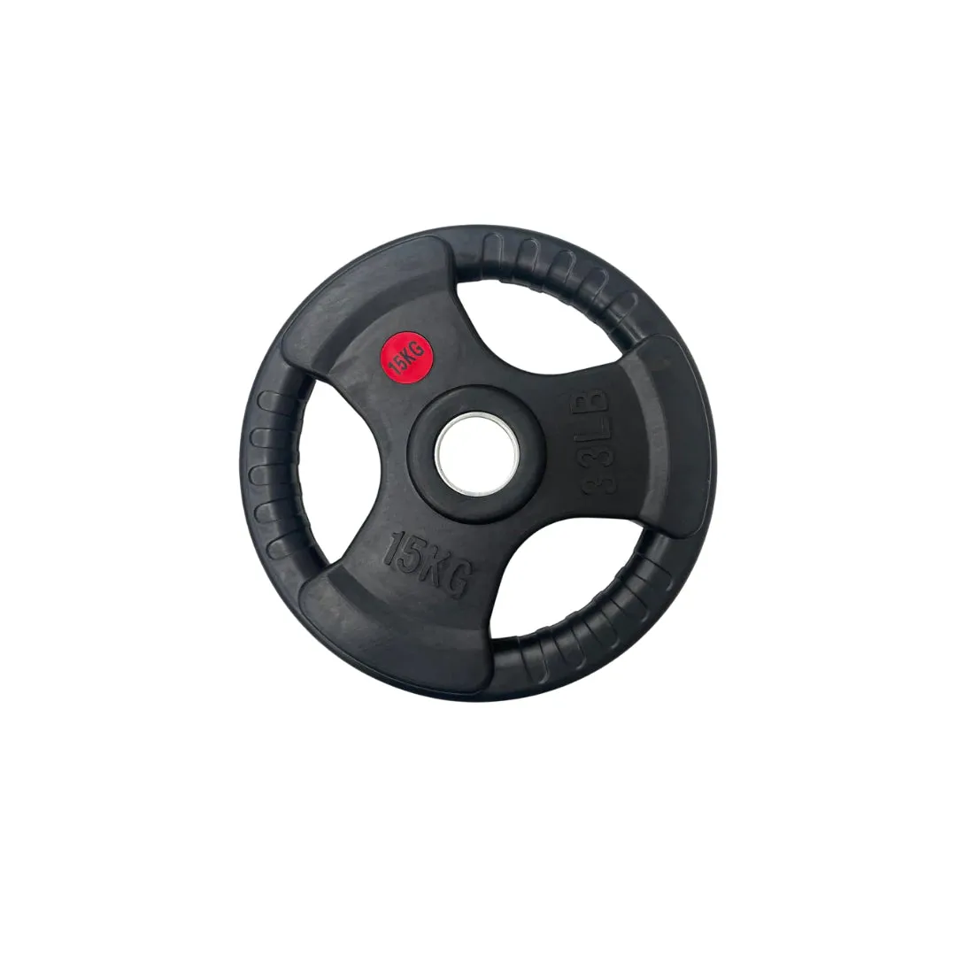 Olympic Rubber Coated Tri Grip Plate & Barbell Package | 100kg