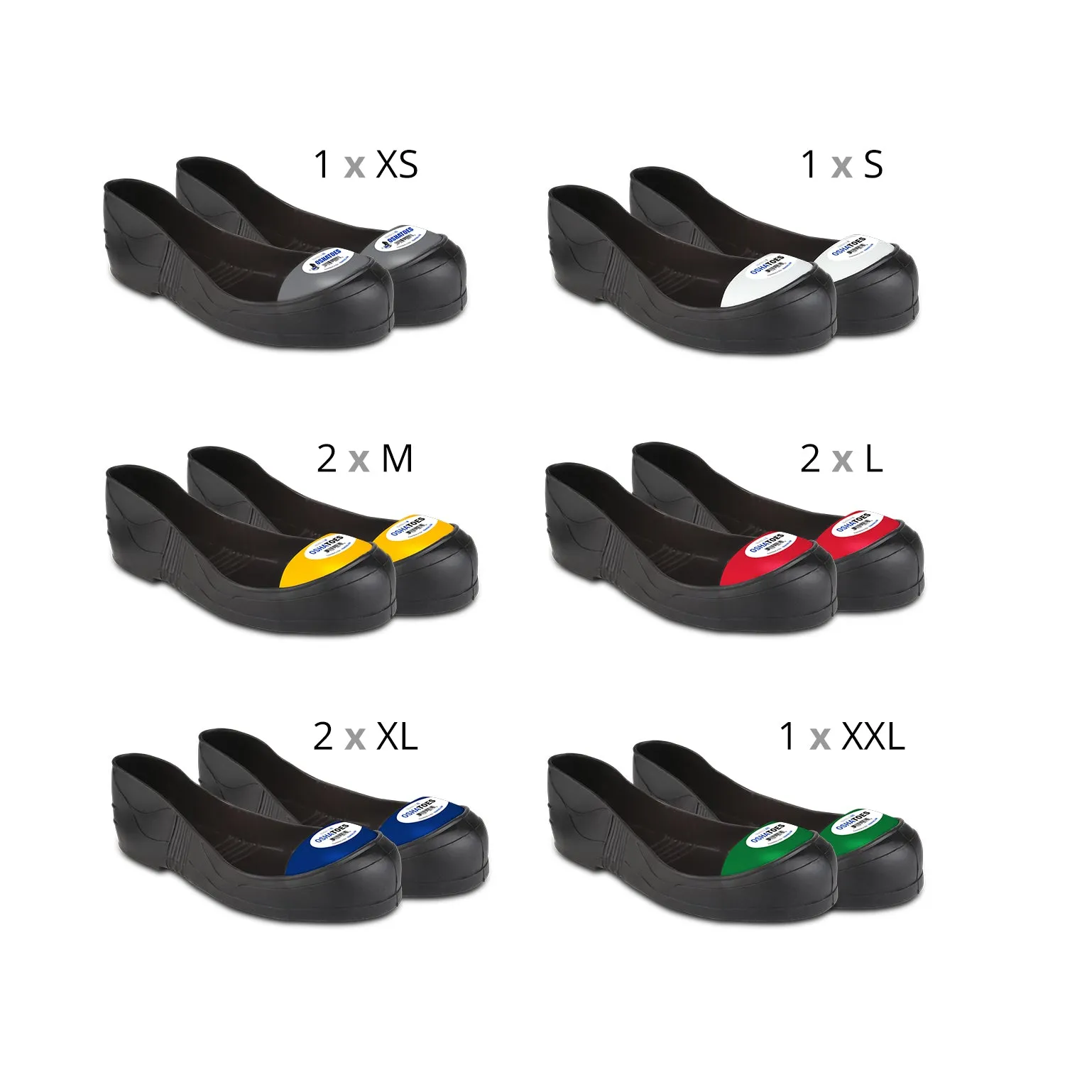 OSHBUCO-11, Visitor Bucket 9 Pairs Prepack Steel Toe Cap Safety Overshoes, Classic PVC (Color Coded by Size)