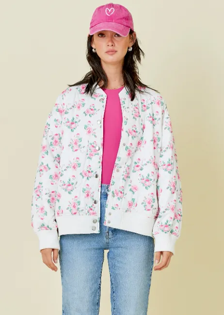 Oversized Floral Quilted Bomber Jacket