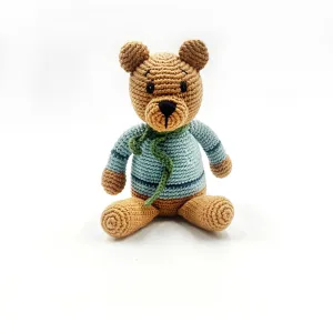 Pebble Teddy Bear Rattle Duck Egg Blue Handmade