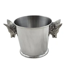 Pewter Medium Ice Bucket with Large Fox Head Handles