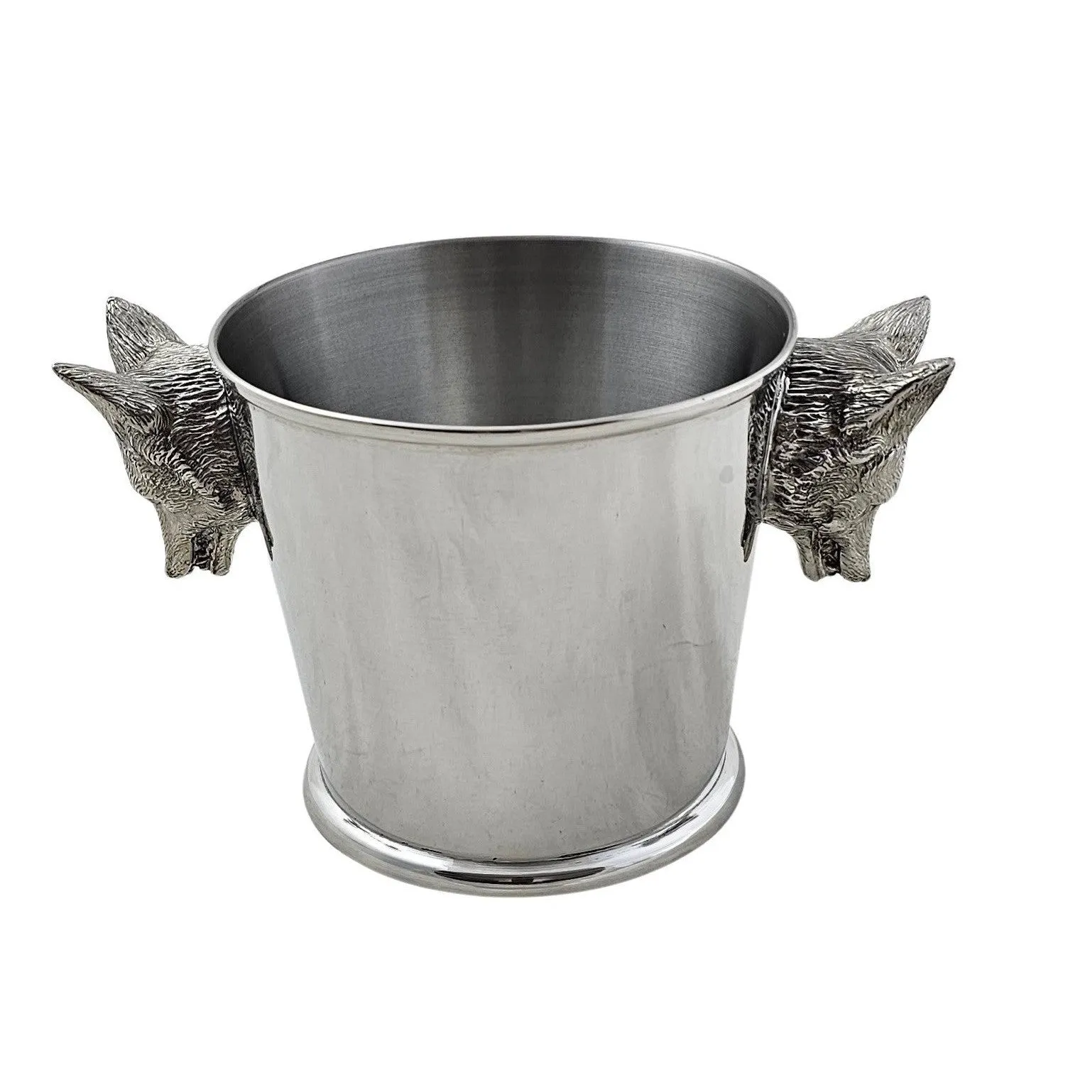 Pewter Medium Ice Bucket with Large Fox Head Handles