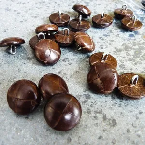 Pieced Leather Button - Brown