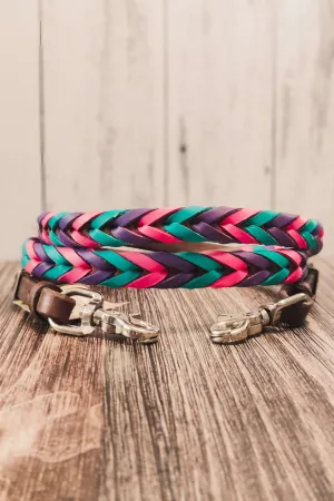 Pink, Purple, & Turquoise Triple Laced Barrel Reins