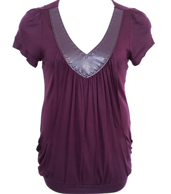 Plus Size V Collar Layered Loose Purple Top