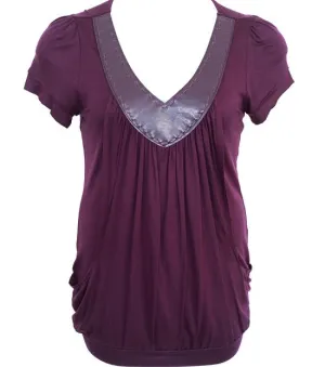 Plus Size V Collar Layered Loose Purple Top
