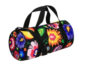 Polish Folk Art Floral Sport Duffel Bag, Lowicz Black