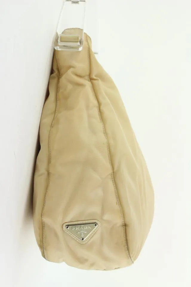 Prada Beige Nylon Tessuto Hobo Bag 23pr114