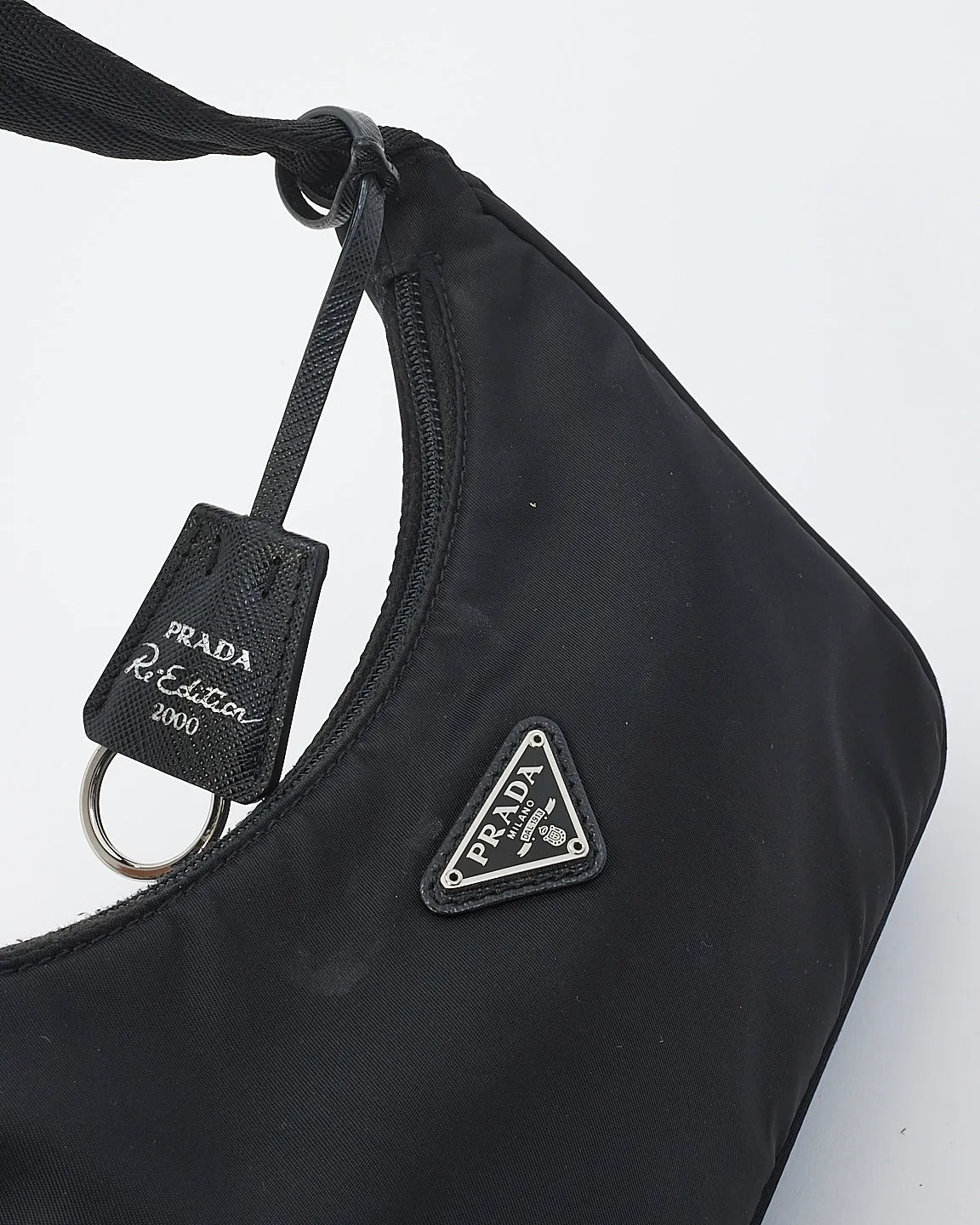 Prada Black Nylon Re-edition 2000 Mini Hobo Shoulder Bag
