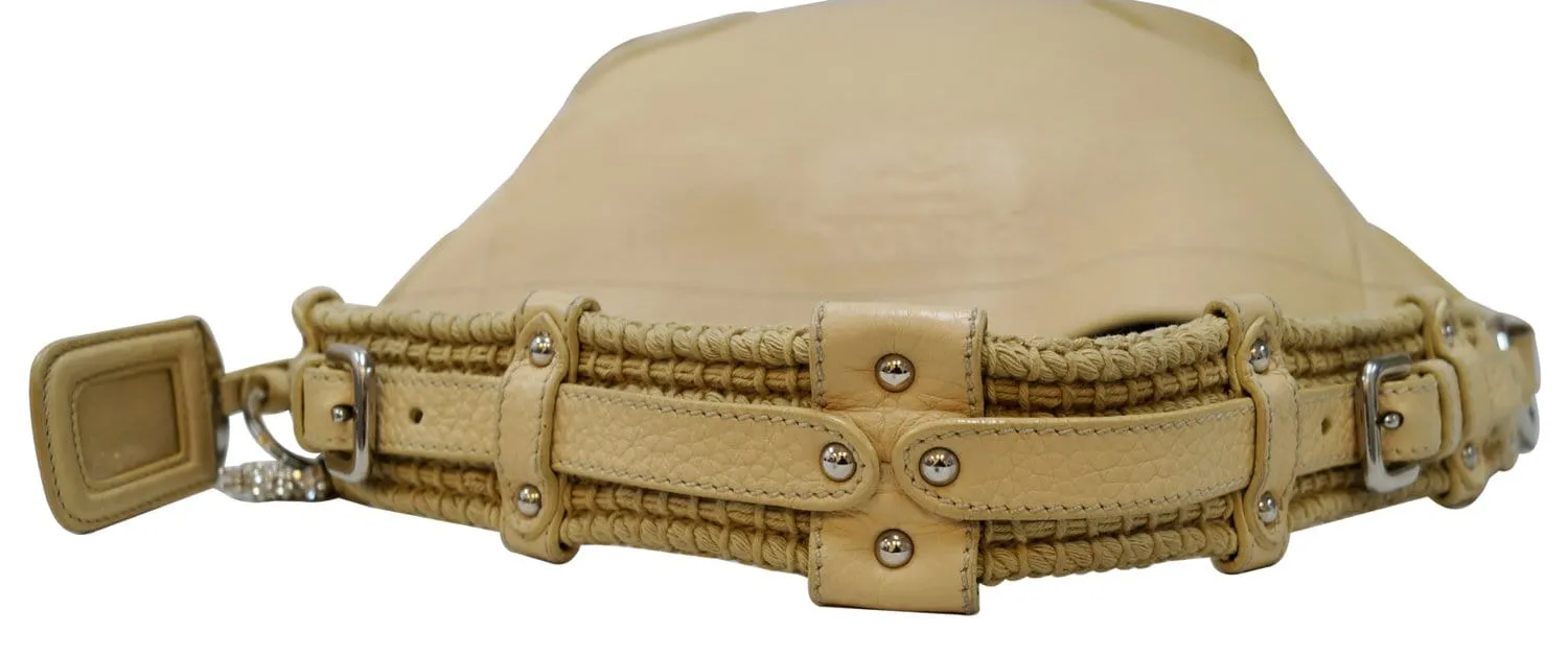 PRADA Cream Leather Daino Hobo Shoulder Bag