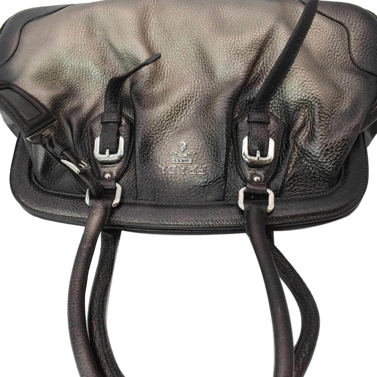 PRADA Gradient Antik Frame Leather Satchel Bag Bronze Metallic