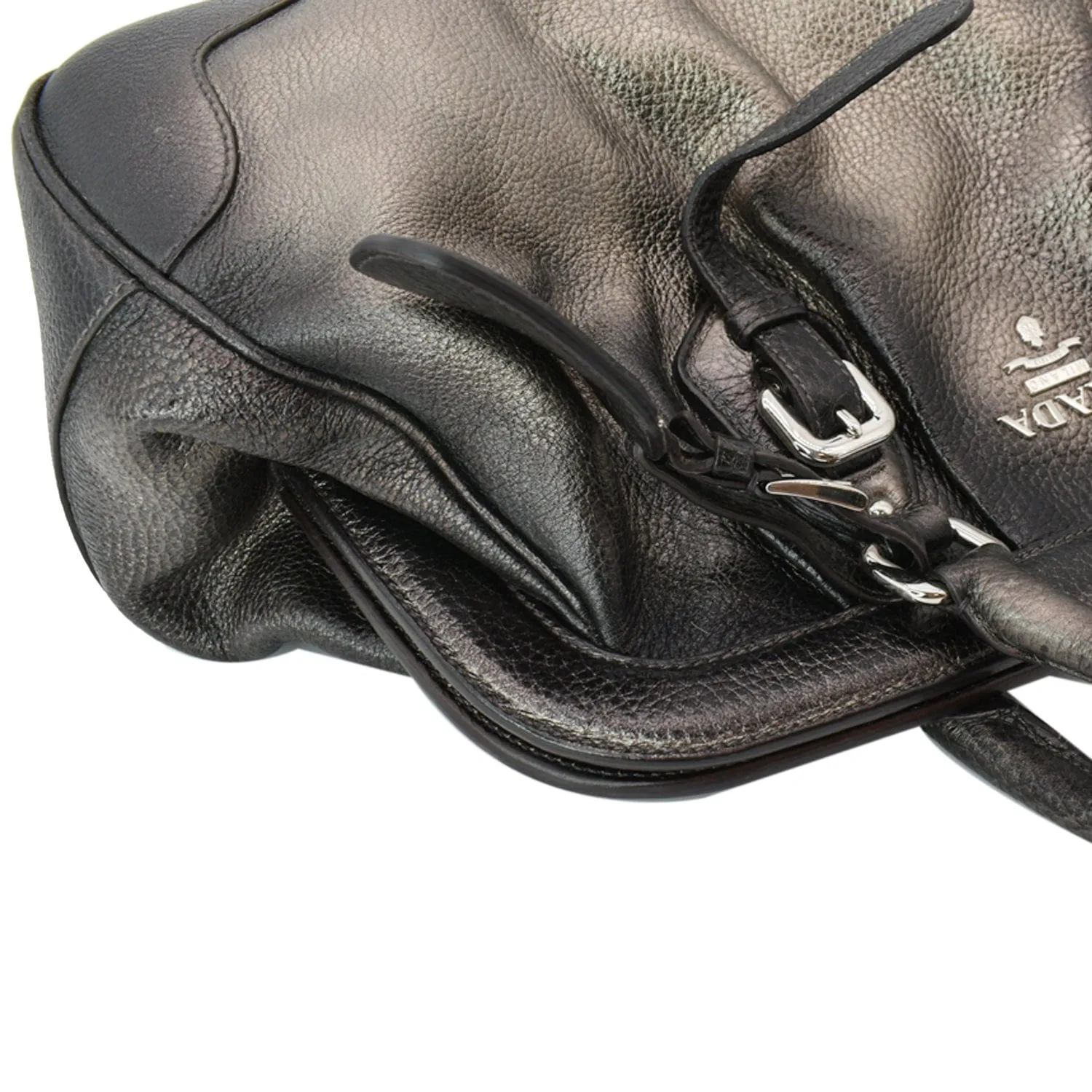 PRADA Gradient Antik Frame Leather Satchel Bag Bronze Metallic