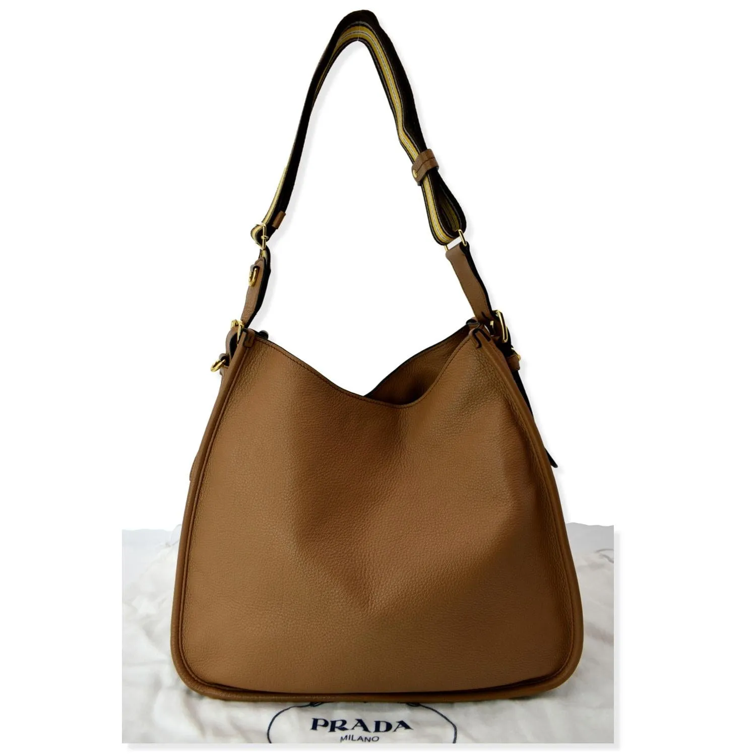 PRADA Logo Soft Leather Hobo Shoulder Bag Taupe - 10% Off