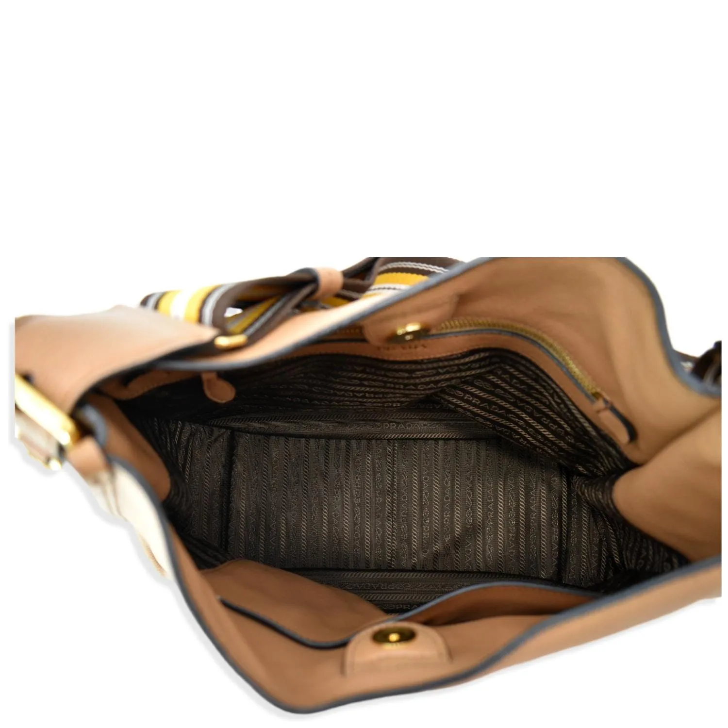 PRADA Logo Soft Leather Hobo Shoulder Bag Taupe - 10% Off