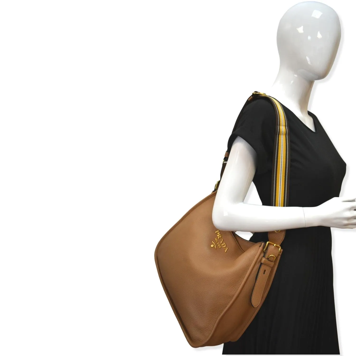 PRADA Logo Soft Leather Hobo Shoulder Bag Taupe - 10% Off